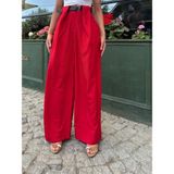 Kırmızı Keten Karışımlı Kemerli Pantolon - 40