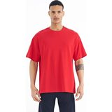 Kırmızı Kol Arma Detaylı Basic Oversize Erkek T-Shirt - 88193