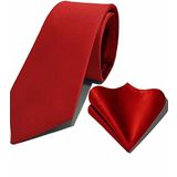 Kırmızı Kravat ve Mendi Set + Hediye Kutusu
