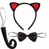Kırmızı Kulaklı Kedi Kostüm Seti – Taç Papyon Kuyruk 3 Parça P85604s5510