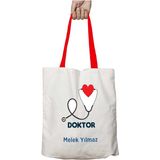 Kırmızı Kulplu Kişiye Özel Doktor Kalp Yıkanabilir Omuz Çanta