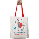 Kırmızı Kulplu Kişiye Özel Kadın Acil Tıp Teknisyeni Yıkanabilir Omuz Çanta