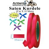 Kırmızı Kurdele Saten 1 cm 10 Metre 2 Adet Saten Kurdela Parlak Hediye ve Süsleme Şeridi Süs Paketleme Çiçek Saç El - 1cm x 10 metre - Standart