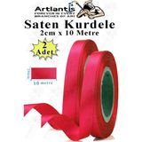 Kırmızı Kurdele Saten 2 cm 10 Metre 2 Adet Saten Kurdela Parlak Hediye ve Süsleme Şeridi Süs Paketleme Çiçek Saç El - 2cm x 40 metre - Standart