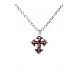 Kırmızı Kurukafalı Haç Kolye – Gotik Unisex Antik Tasarım, 60 Cm Zincirli