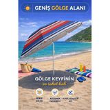 Kırmızı-lacivert Çizgili 170 Cm Ayarlanabilir Polyester Ekose Kumaş Plaj Şemsiyesi