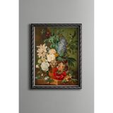 Kırmızı Lale ve Leylaklar - Vintage Desenli Çerçeve - İnce Model, Gümüş, 15 x 21
