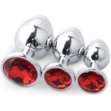 Kırmızı Metal Anal Plug Seti Small Medium Large Kayganlaştırıcı ve Penis Halkası Hediyeli