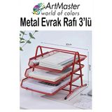 Kırmızı Metal Evrak Rafı 3 Lü 1 Paket Masaüstü A4 Dosya 3 Katlı Düzenleyici Kağıt Tepsisi Metal Fileli Hareketli