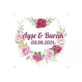 Kırmızı Meyveli Yuvarlak Çelenk Etiketi Kına Nişan Düğün 3X3 Cm Özel Etiket / 50 Adet Sticker