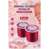 Kırmızı Misina İpi 0.5Mm 10 Metre 2 Adet Esnek Boncuk Takı Dizme İpi Elastik İp Bileklik Aksesuar Lastiği Yuvarlak Elyaf