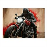 Kırmızı Motosiklet Sürücüsü Hediyelik Ahşap Tablo 35cm X50cm