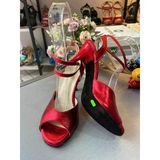 Kırmızı Neon Deri 8,5 Cm 13 Pont Kelebek Model Tango, Dans Ve Salon Ayakkabısı