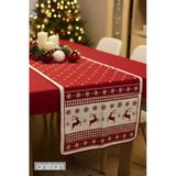 Kırmızı Noel Desenli Masa Runner Geyik Ve Kar Tanesi Yılbaşı Masa Örtüsü 50X160