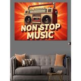 Kırmızı "Non Stop Music" Yazısı Ve Vintage Kaset Çalar Dekoratif Kanvas - Mdf Ahşap Tablo