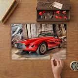 Kırmızı Nostaljik Araba Tasarımı 240 Parça Ahşap Puzzle Ahşap Kutuda MP00919