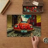 Kırmızı Nostaljik Araba Tasarımı 240 Parça Ahşap Puzzle Ahşap Kutuda MP10302