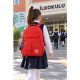Kırmızı Okul Çantası 3 Gözlü Su Geçirmez Krinkıl Kumaş Öğrenci Sırt Çantası 45 X 27 X 15