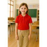 Kırmızı Okul T-Shirt , Kısa Kollu Polo Yaka Kız Erkek Çocuk 23 Nisan , Okuma Bayramı Tişört - 7 - 8 Yaş
