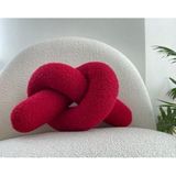 Kırmızı Örgü Desenli Dekoratif Peluş Yastık, 160 cm, Düğüm Tasarım Kırlent