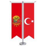 Kırmızı Osmanlı Arması Bayrağı ve Türkiye - Kırlangıç - Saten T direk 2li Masa Bayrağı