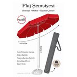Kırmızı Plaj Şemsiyesi 200 Cm Çap / 10 Telli + Bidon + Taşıma Çantası Dahil