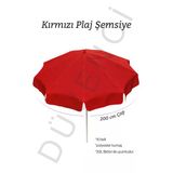 Kırmızı Plaj Şemsiyesi 200 Cm Çap /10 Telli, Polyester Kumaş