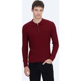 Kırmızı Polo Yaka Jakarlı Yün Karışımlı Triko Kazak - 3XL