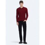 Kırmızı Polo Yaka Jakarlı Yün Karışımlı Triko Kazak - 3XL