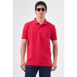 Kırmızı Polo Yaka Pamuklu Düz Renk Slim Fit Erkek T-shirt - XL