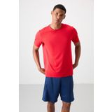 Kırmızı Polyester Nefes Alan Dokulu İnce Esnek Standart Fit Erkek Performans T-Shirt - 88388