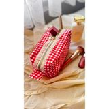 Kırmızı Pötikare Duck Keten Dantel Detaylı Makyaj Çantası&kalem Kutu(18-18-8 Cm)