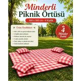 Kırmızı Potikare Piknik Seti 4 Kişilik Minderli Piknik Ortüsü 160X160 Minderleri 40X40