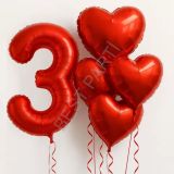Kırmızı Rakam Kalp Folyo Balon Seti Yaş-3