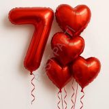 Kırmızı Rakam Kalp Folyo Balon Seti Yaş-7