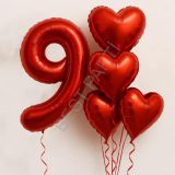 Kırmızı Rakam Kalp Folyo Balon Seti Yaş-9