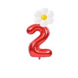 Kırmızı Rakam ve Beyaz Papatya Folyo Balon Seti Yaş 2