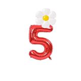 Kırmızı Rakam ve Beyaz Papatya Folyo Balon Seti Yaş 5