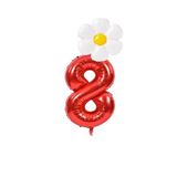 Kırmızı Rakam ve Beyaz Papatya Folyo Balon Seti Yaş 8