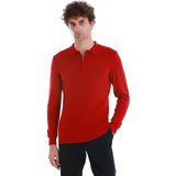 Kırmızı Regular Fit Jakarlı Polo Yaka Yünlü Triko Kazak | 3XL