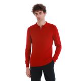 Kırmızı Regular Fit Jakarlı Polo Yaka Yünlü Triko Kazak | L