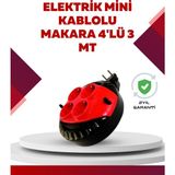 Kırmızı Renk 3 Metre 4’lü Kablolu Priz Makarası - Ahşap