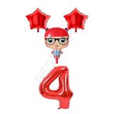 Kırmızı Renk Bebek Rakam ve Yıldız Folyo Balon Seti Yaş 4