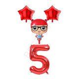 Kırmızı Renk Bebek Rakam ve Yıldız Folyo Balon Seti Yaş 5