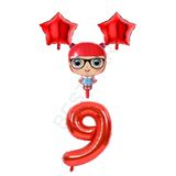 Kırmızı Renk Bebek Rakam ve Yıldız Folyo Balon Seti Yaş 9
