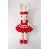 Kırmızı Renk Çiçekli Tavşan Uyku Arkadaşı Amigurumi Organik Oyuncak