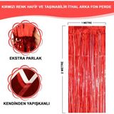 Kırmızı Renk Ekstra Lize Parlak Saçaklı Arka Fon Perde Ithal 1x2 Metre