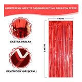 Kırmızı Renk Ekstra Metalize Parlak Saçaklı Arka Fon Perde İthal A Kalite 1x2 Metre