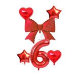 Kırmızı Renk Kalp Yıldız Fiyonk Rakam Folyo Balon Seti Yaş 5