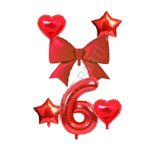 Kırmızı Renk Kalp Yıldız Fiyonk Rakam Folyo Balon Seti Yaş 6